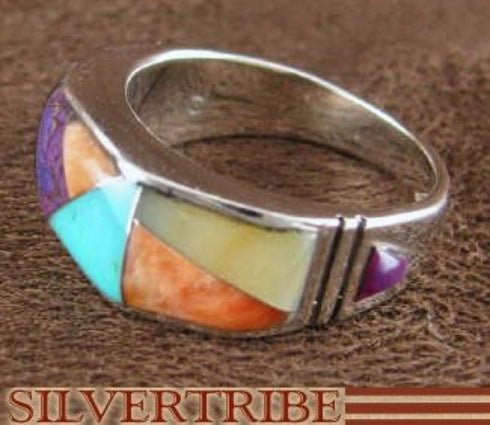 Multicolor And Turquoise Inlay Jewelry Silver Ring Size 6-3/4 RS38558